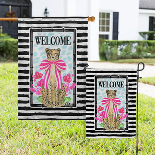 Welcome Cheetah Garden Flag Black