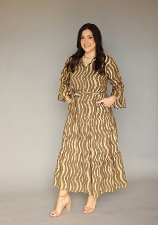 Roxie Dress Gold Stripe