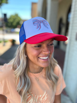 Red, White, and Blue Bow Trucker Hat